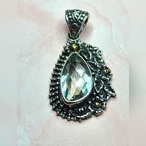 18k Gold, Green Amethyst, and Sterling Pendant